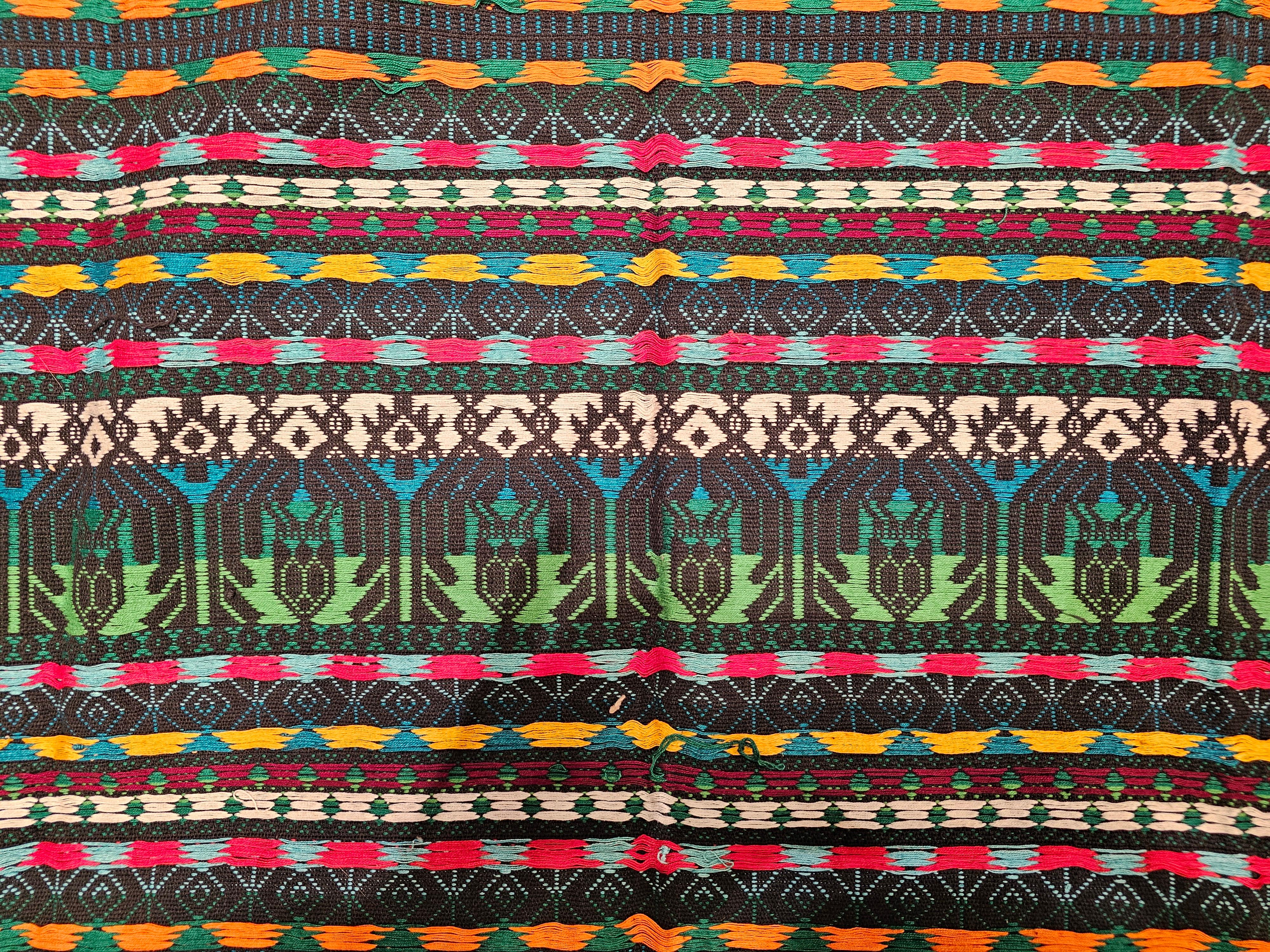 20th Century Vintage South American Hand-woven Textile Panel in Green, Blue, Red, Black For Sale