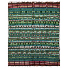 Südamerikanische handgewebte Textiltafel aus handgewebtem Textil in Grün, Blau, Rot, Schwarz und Schwarz
