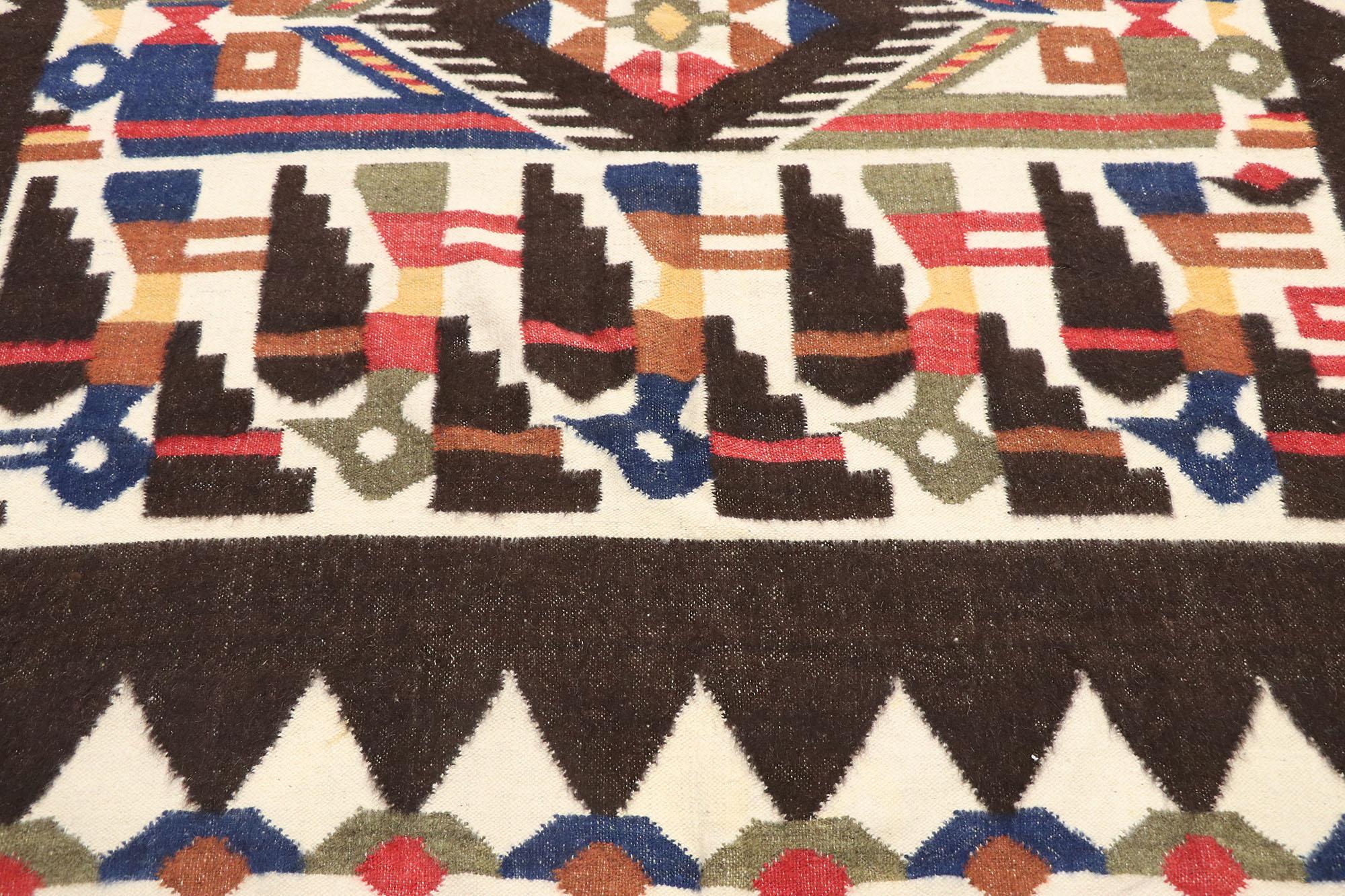 Vintage Südamerikanischer Kilim Peruanischer Teppich Chancay Pájaro Design (Kelim) im Angebot