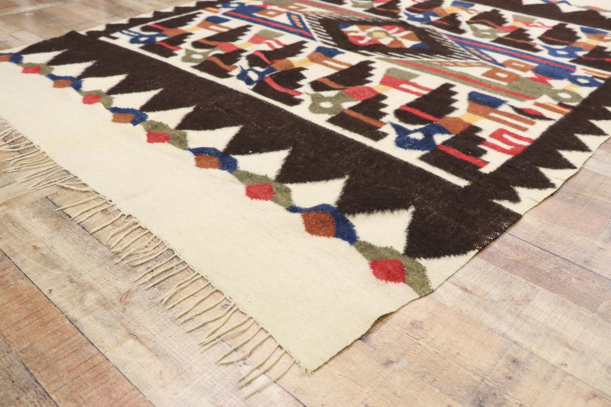 Vintage Südamerikanischer Kilim Peruanischer Teppich Chancay Pájaro Design im Zustand „Gut“ im Angebot in Dallas, TX