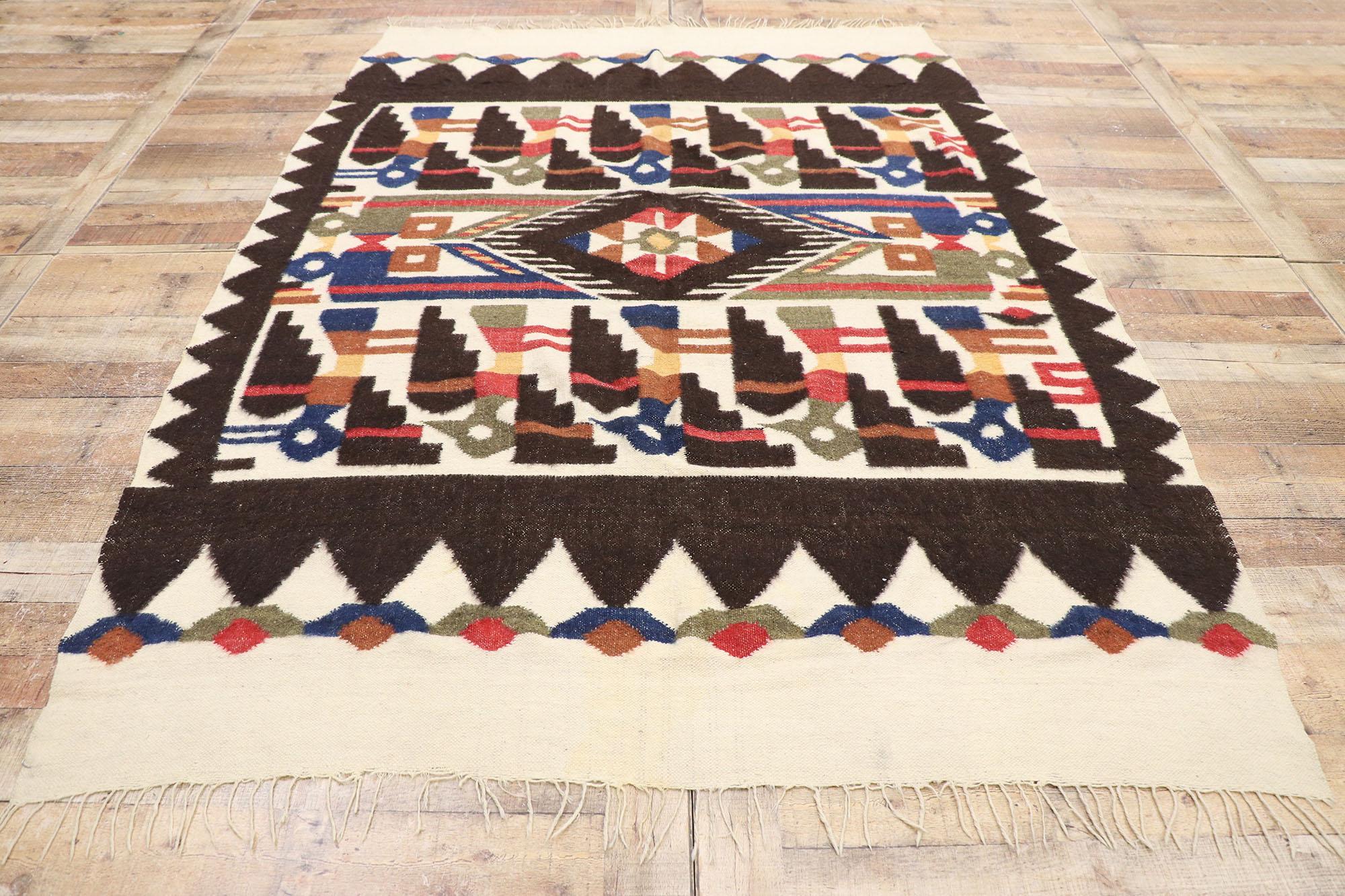 Vintage Südamerikanischer Kilim Peruanischer Teppich Chancay Pájaro Design (20. Jahrhundert) im Angebot
