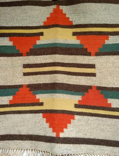 Vintage Hand-Woven Wool Rug, Geometric Scandanavian Design, Wall Art Tapestry