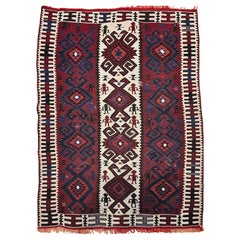 Südamerikanischer Vintage-Teppich mit Gottheitenformen in Elfenbein, Braun, Grau, Rot, Lila
