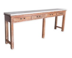 South Asian Bleached Mahogany Serving Table with Limestone Top