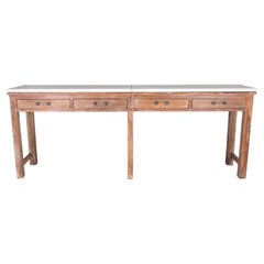 South Asian Bleached Mahogany Serving Table with Limestone Top