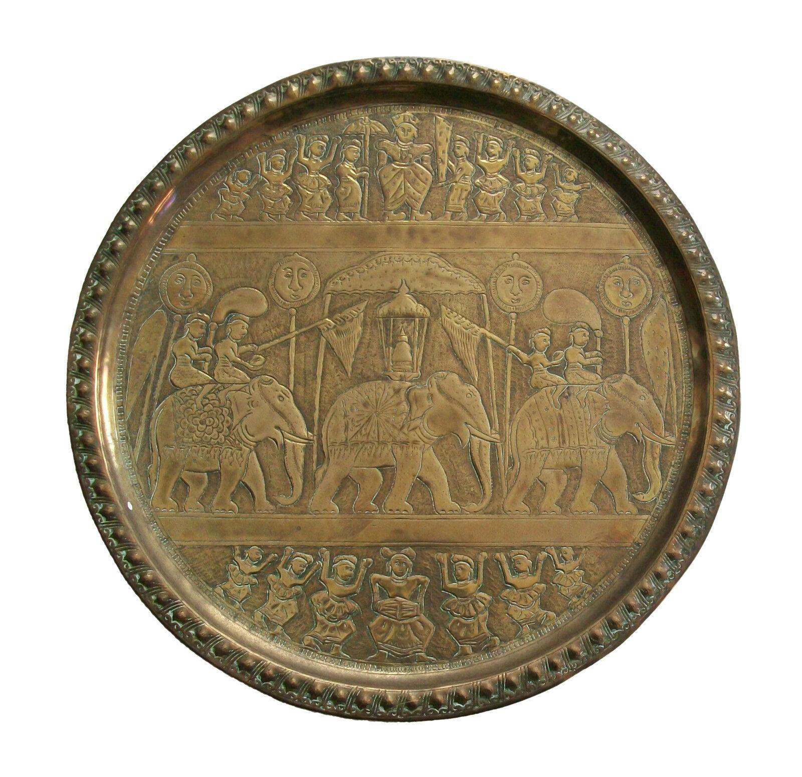 Indian Vintage South Asian Brass Plate - Hand Hammered - #1 - India - Mid 20th Century For Sale