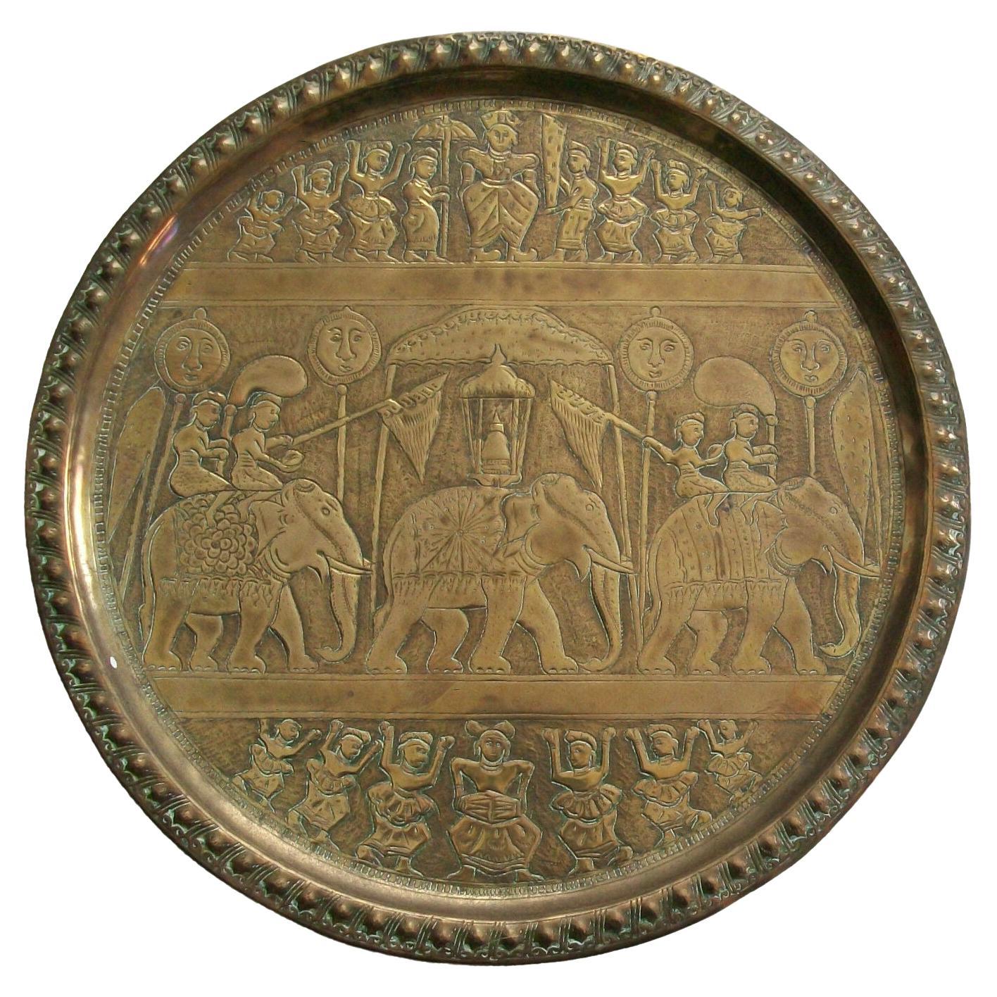 Vintage South Asian Brass Plate - Hand Hammered - #1 - India - Mid 20th Century For Sale