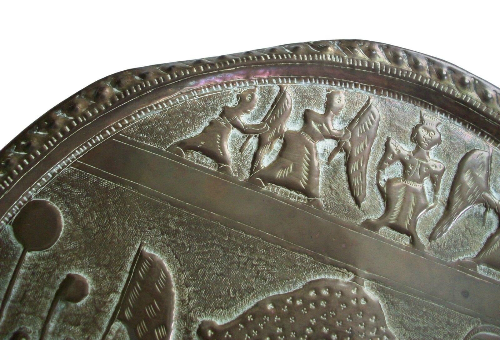 Hand-Crafted Vintage South Asian Brass Plate - Hand Hammered - #4 - India - Mid 20th Century For Sale