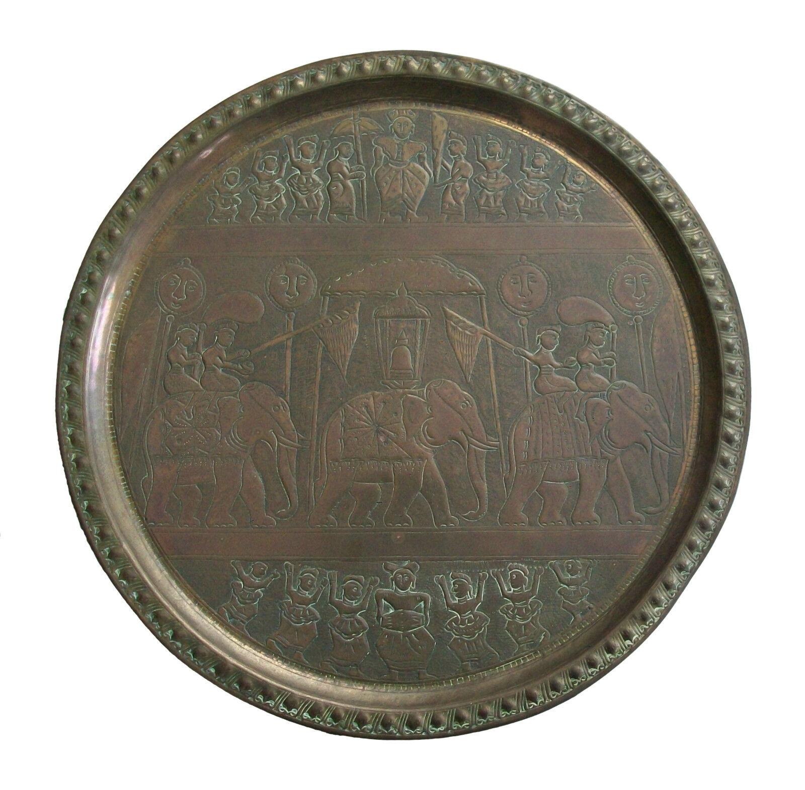 Anglo-Indian Vintage South Asian Brass Plate - Hand Hammered - #8 - India - Mid 20th Century For Sale