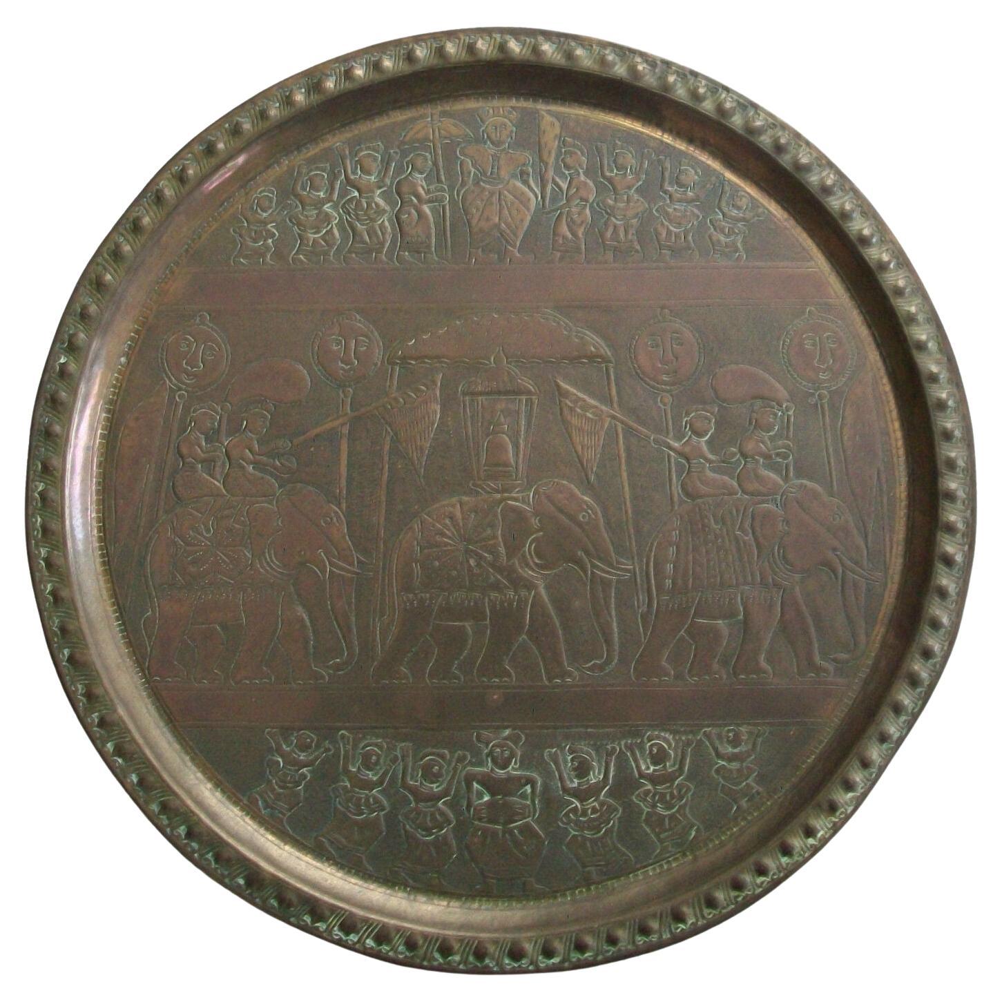 Vintage South Asian Brass Plate - Hand Hammered - #8 - India - Mid 20th Century For Sale