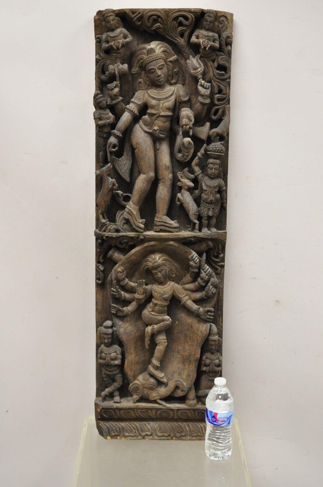 Vintage South Indian Carved Wood Relief Panel Figural Krishna Sculpture 4