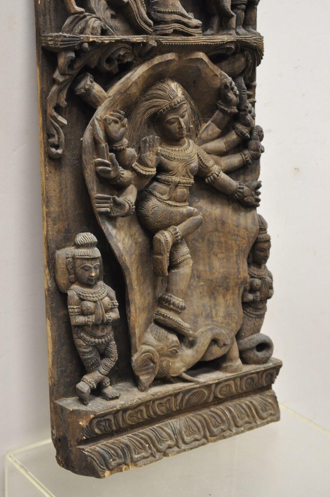 Vintage South Indian Carved Wood Relief Panel Figural Krishna Sculpture 5