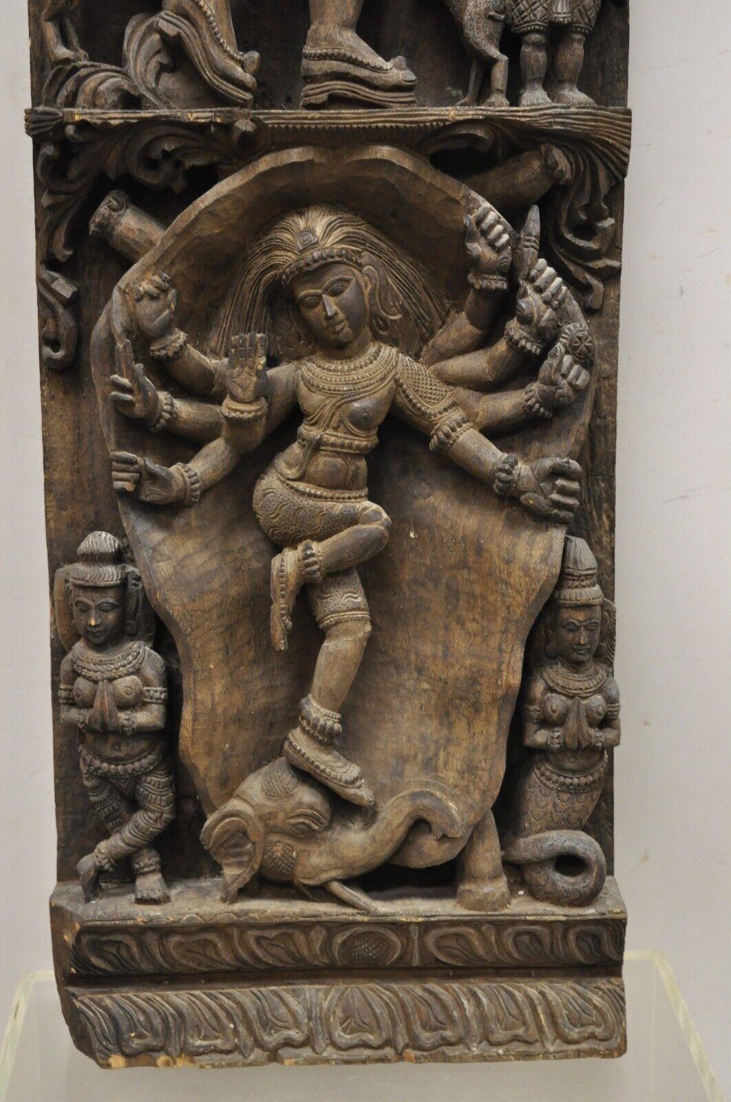 20th Century Vintage South Indian Carved Wood Relief Panel Figural Krishna Sculpture