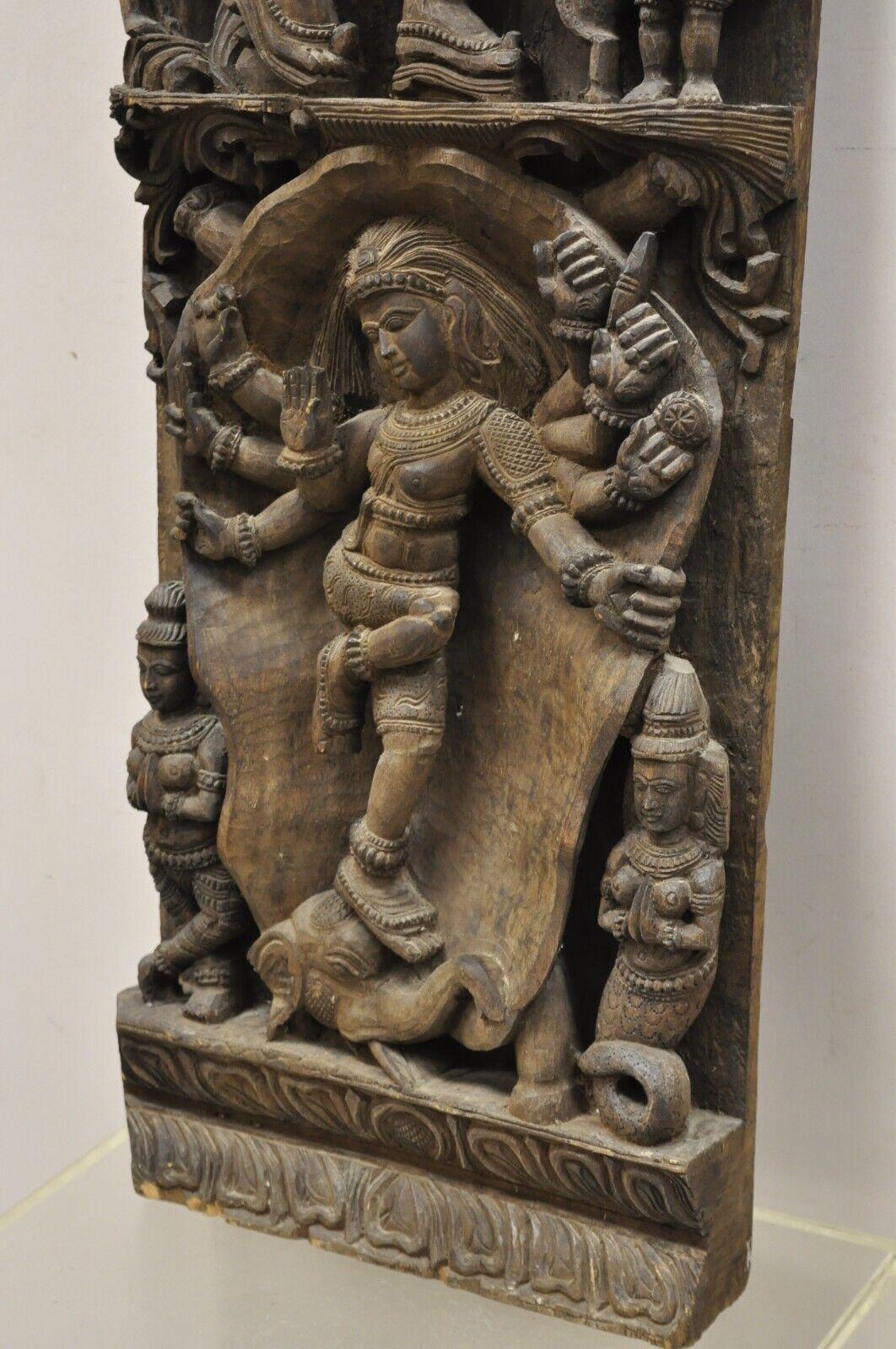 Vintage South Indian Carved Wood Relief Panel Figural Krishna Sculpture 1