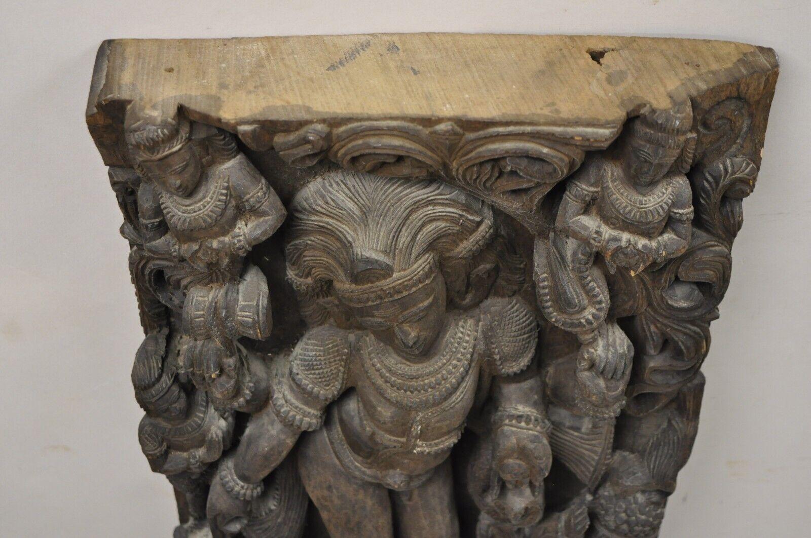 Vintage South Indian Carved Wood Relief Panel Figural Krishna Sculpture 2