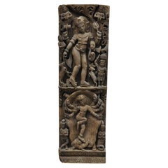 Vintage South Indian Carved Wood Relief Panel Figural Krishna Sculpture