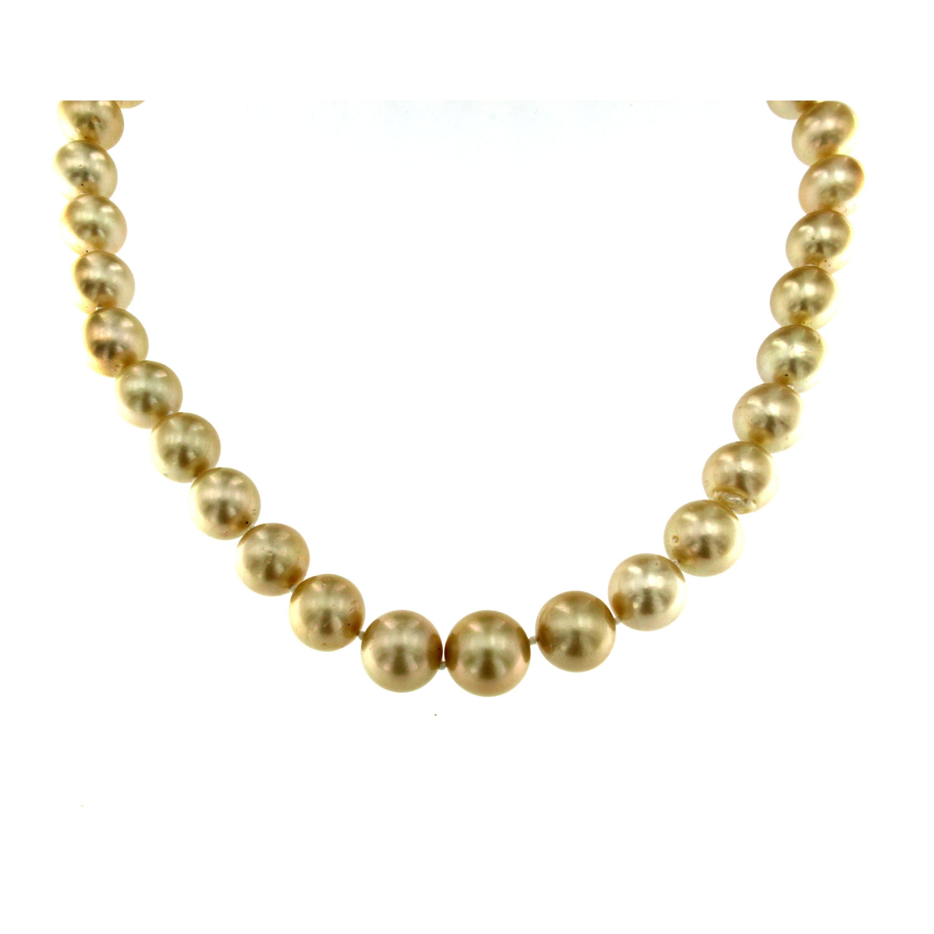 Women's Vintage South Sea Golden Pearls Diamond Gold Necklace