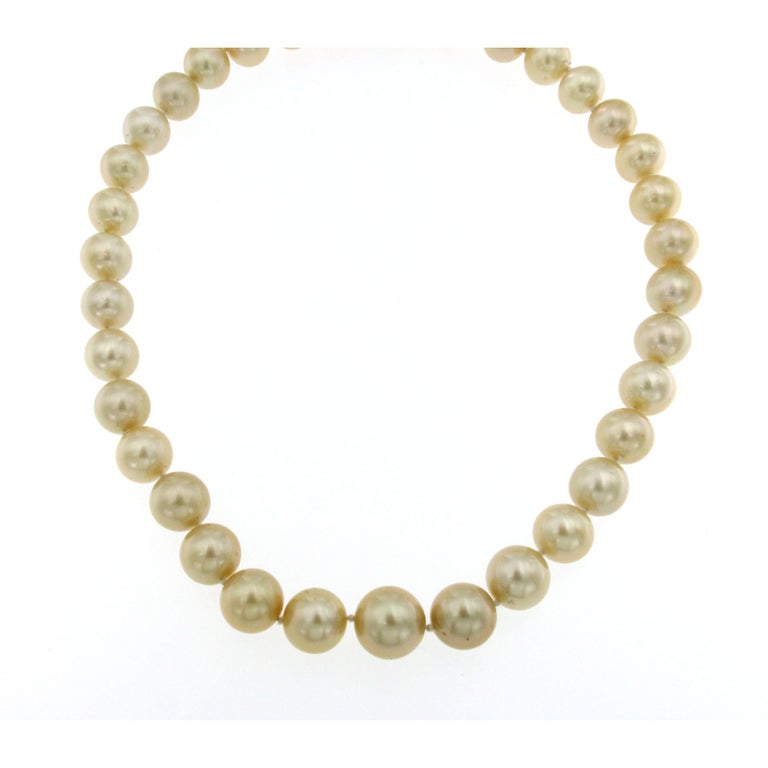 Vintage South Sea Golden Pearls Diamond Gold Necklace For Sale at 1stDibs