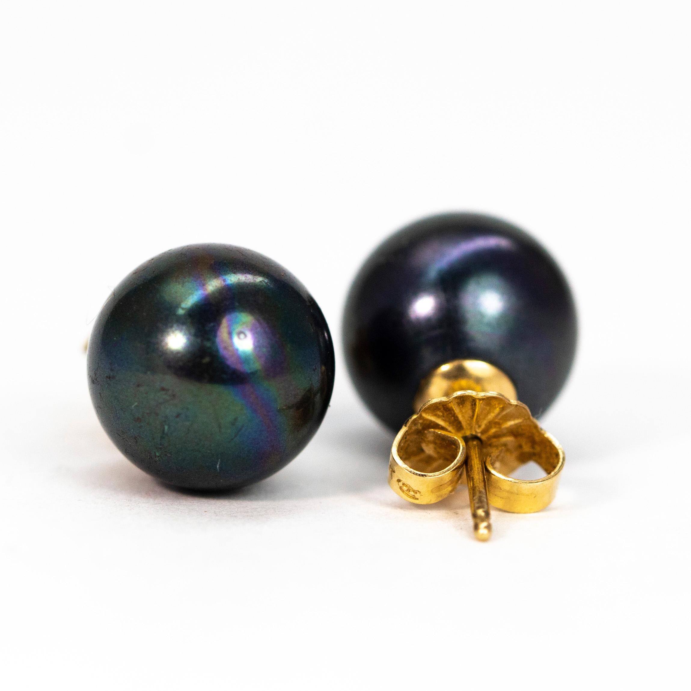 Modern Vintage South Sea Pearl and 14 Carat Gold Stud Earrings