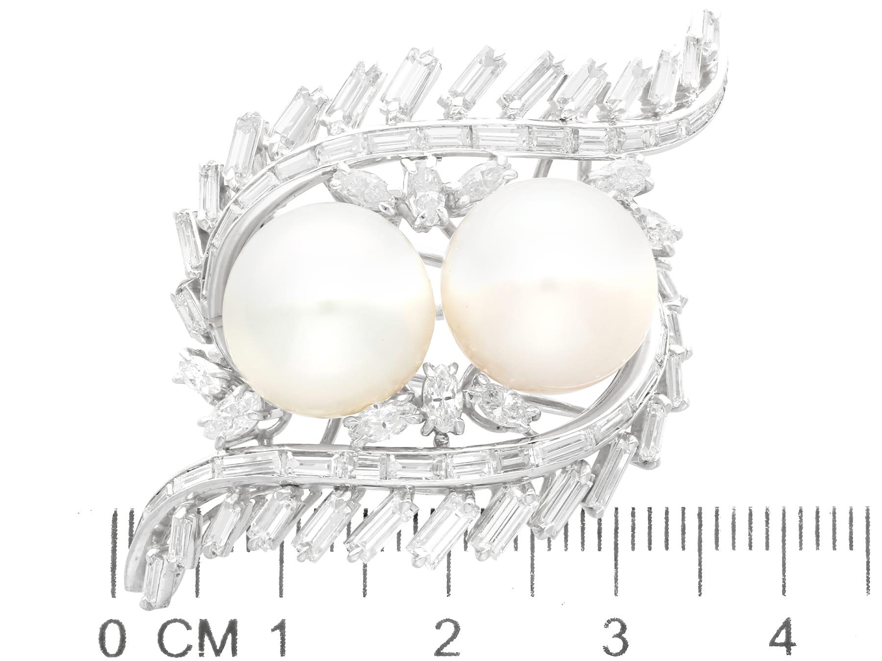 Vintage South Sea Pearl and 4.16ct Diamond Platinum Brooch Circa 1950 For Sale 2