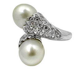 Vintage South Sea Pearl and Diamond Bypass Ring