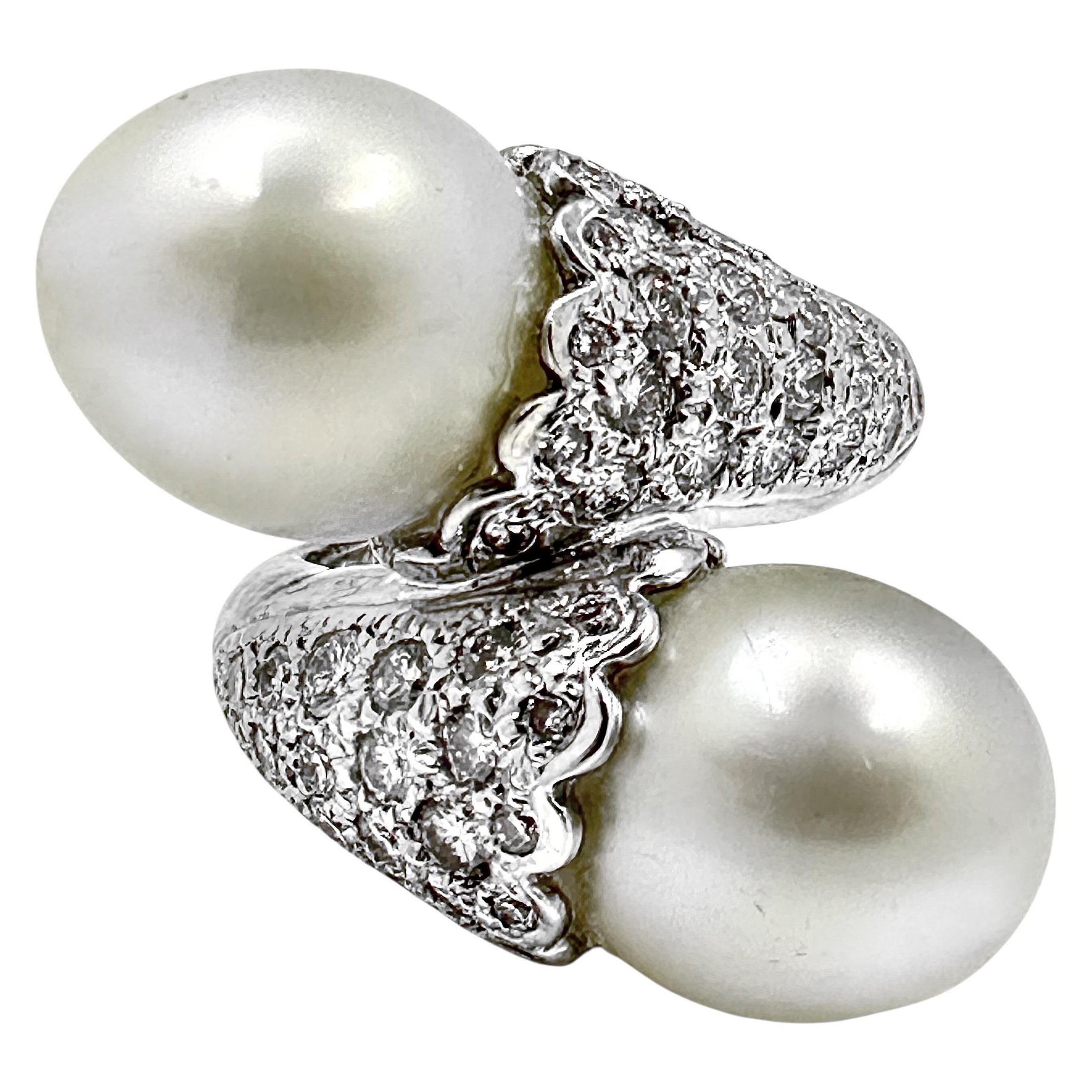 Vintage South Sea Pearl and Diamond Bypass Ring