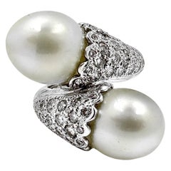 Vintage South Sea Pearl and Diamond Bypass Ring