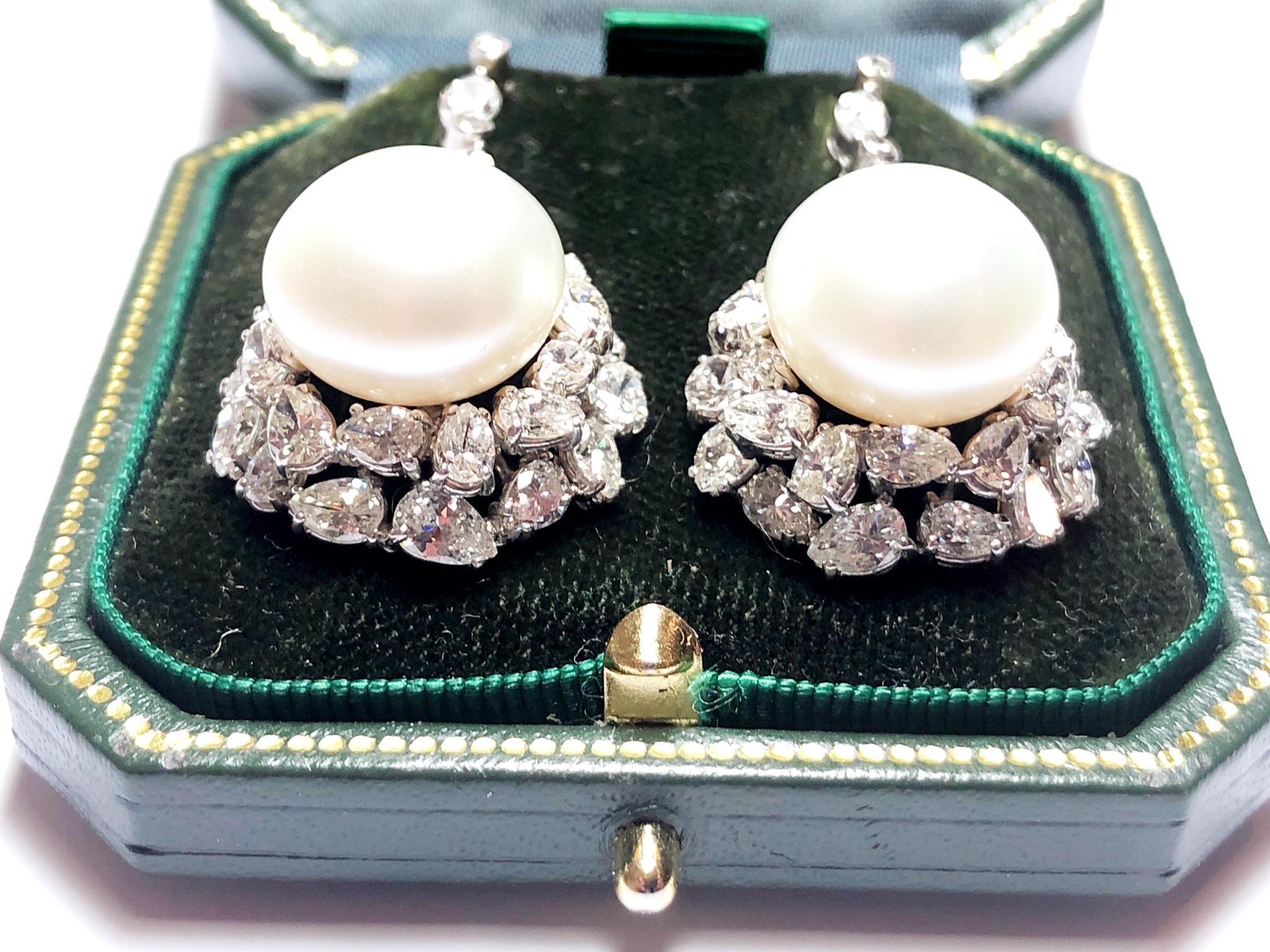 Brilliant Cut Vintage South Sea Pearl and Diamond Earrings