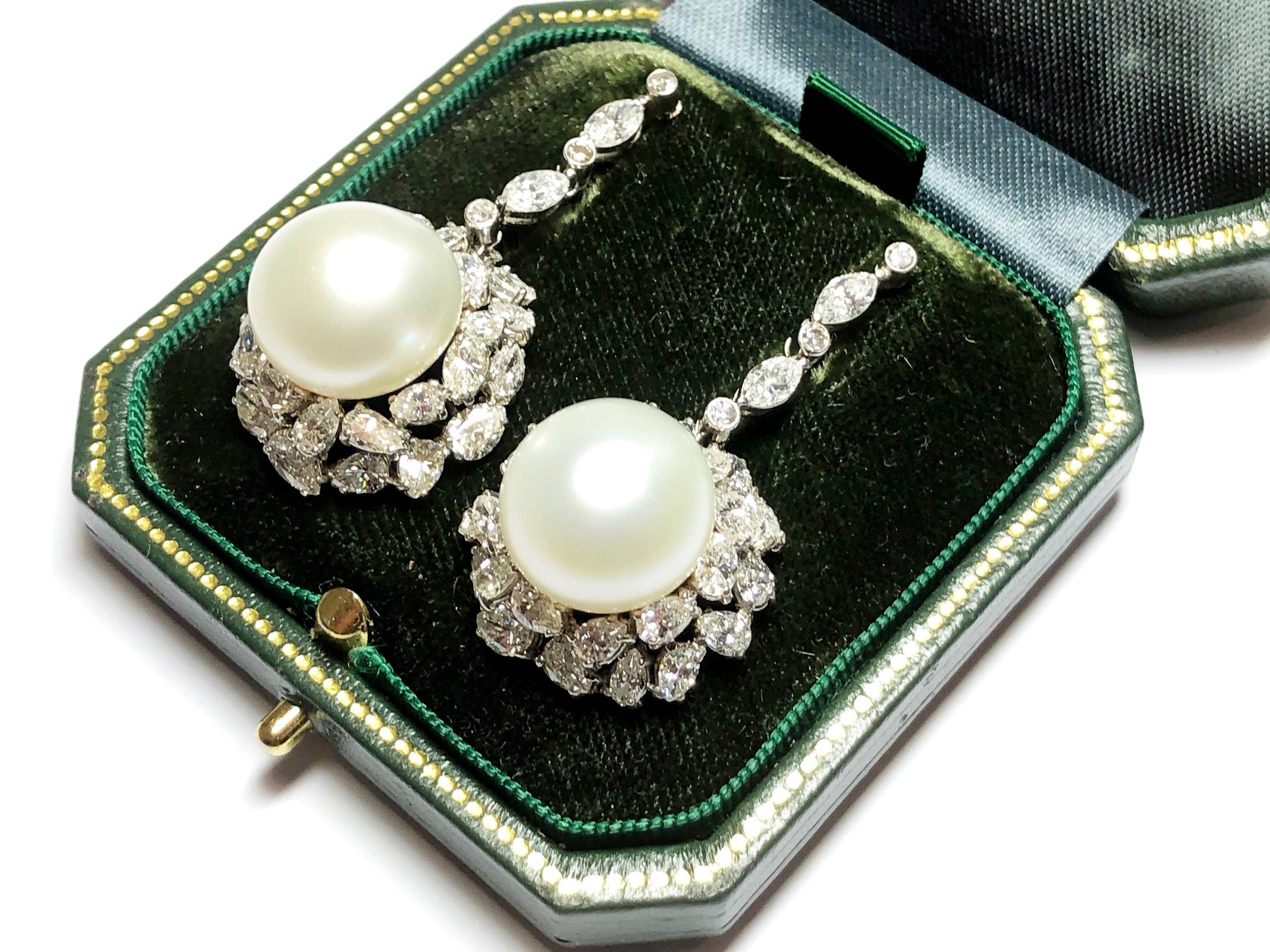 Vintage South Sea Pearl and Diamond Earrings In Good Condition In London, GB
