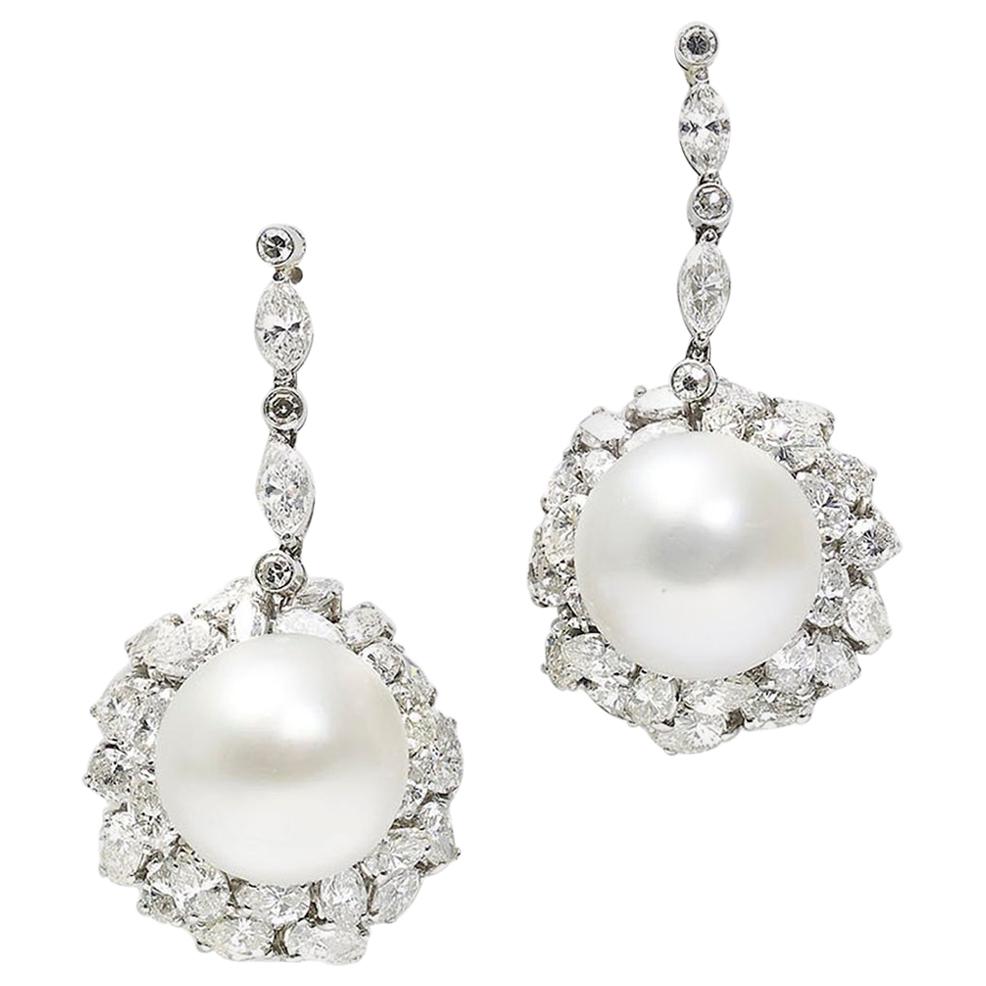Vintage South Sea Pearl and Diamond Earrings