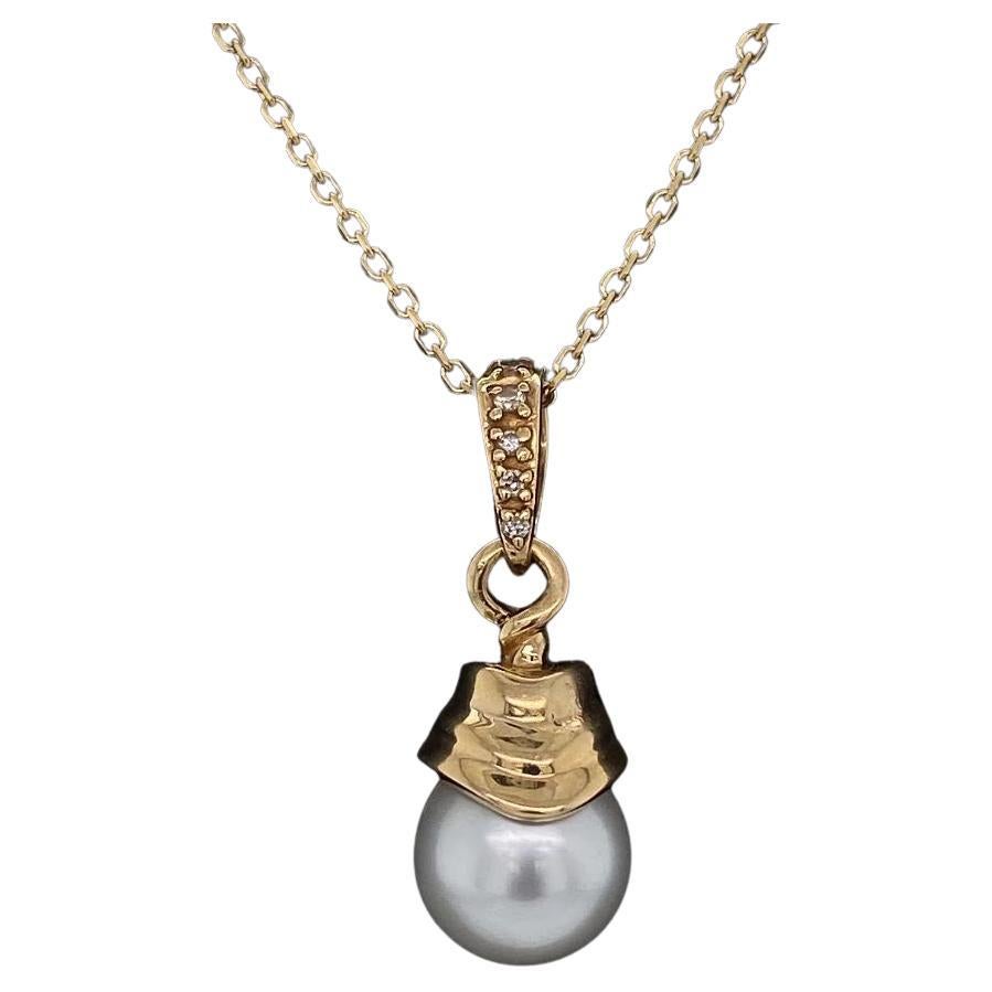 Vintage Südsee Perle und Diamant Gold Tropfen Halskette im Angebot