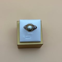 Mid-Century 18k White Gold South Sea Pearl, Sapphire & Diamond Ring