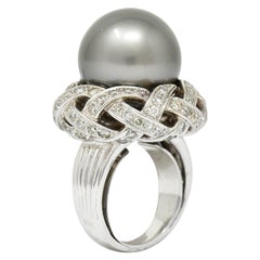 Vintage South Sea Tahitian Pearl 2.00 Carats Diamond 18 Karat White Gold Ring