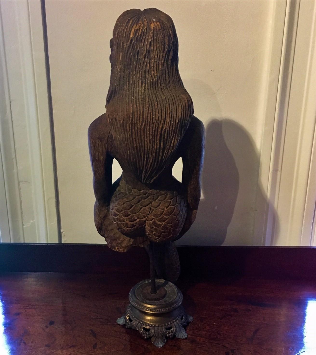 Pacific Islands Vintage South Seas Carved Teak Mermaid For Sale