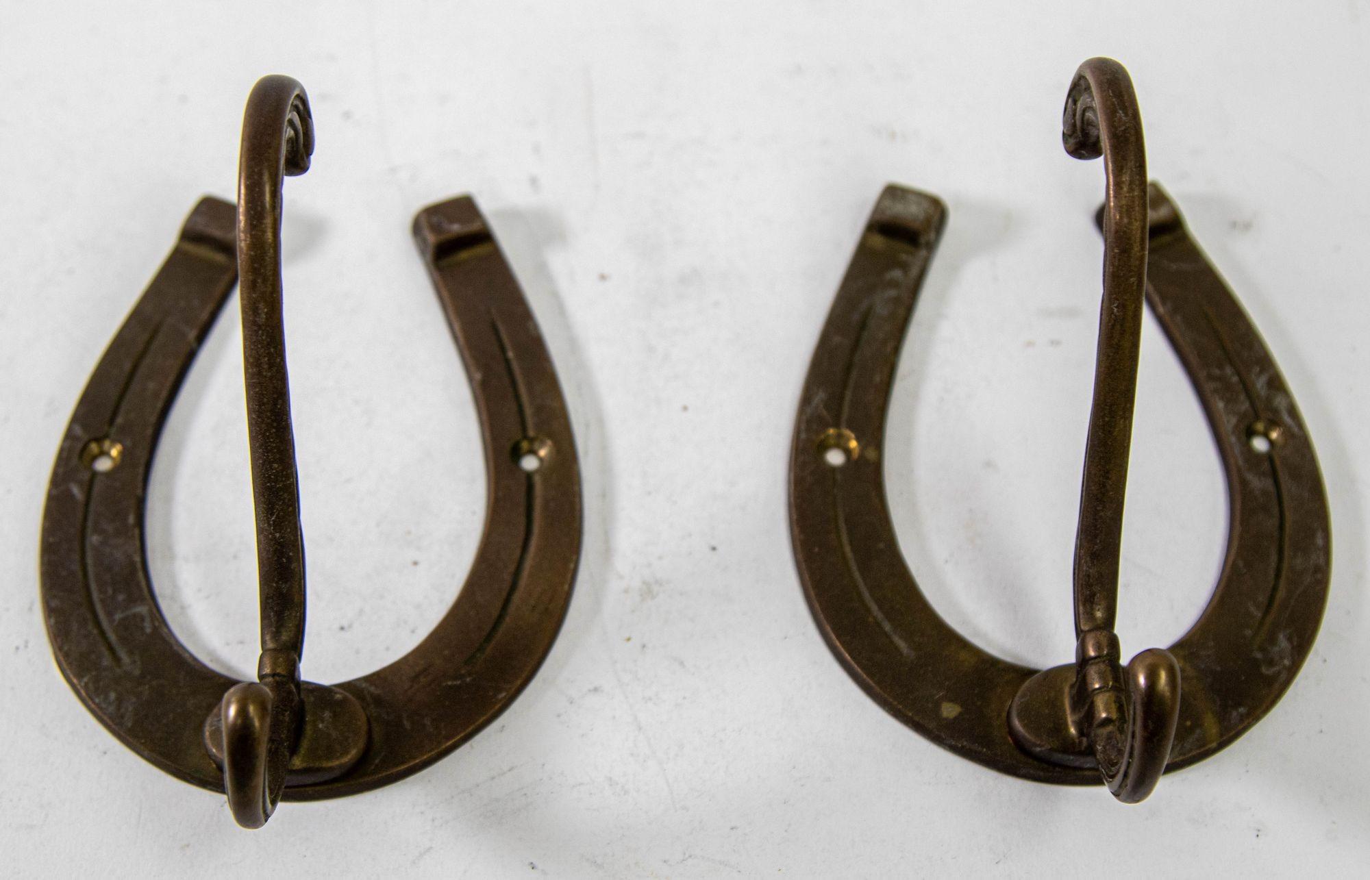 Vintage South Western Brass Horse Shoe Coat Hooks Set of 2 2