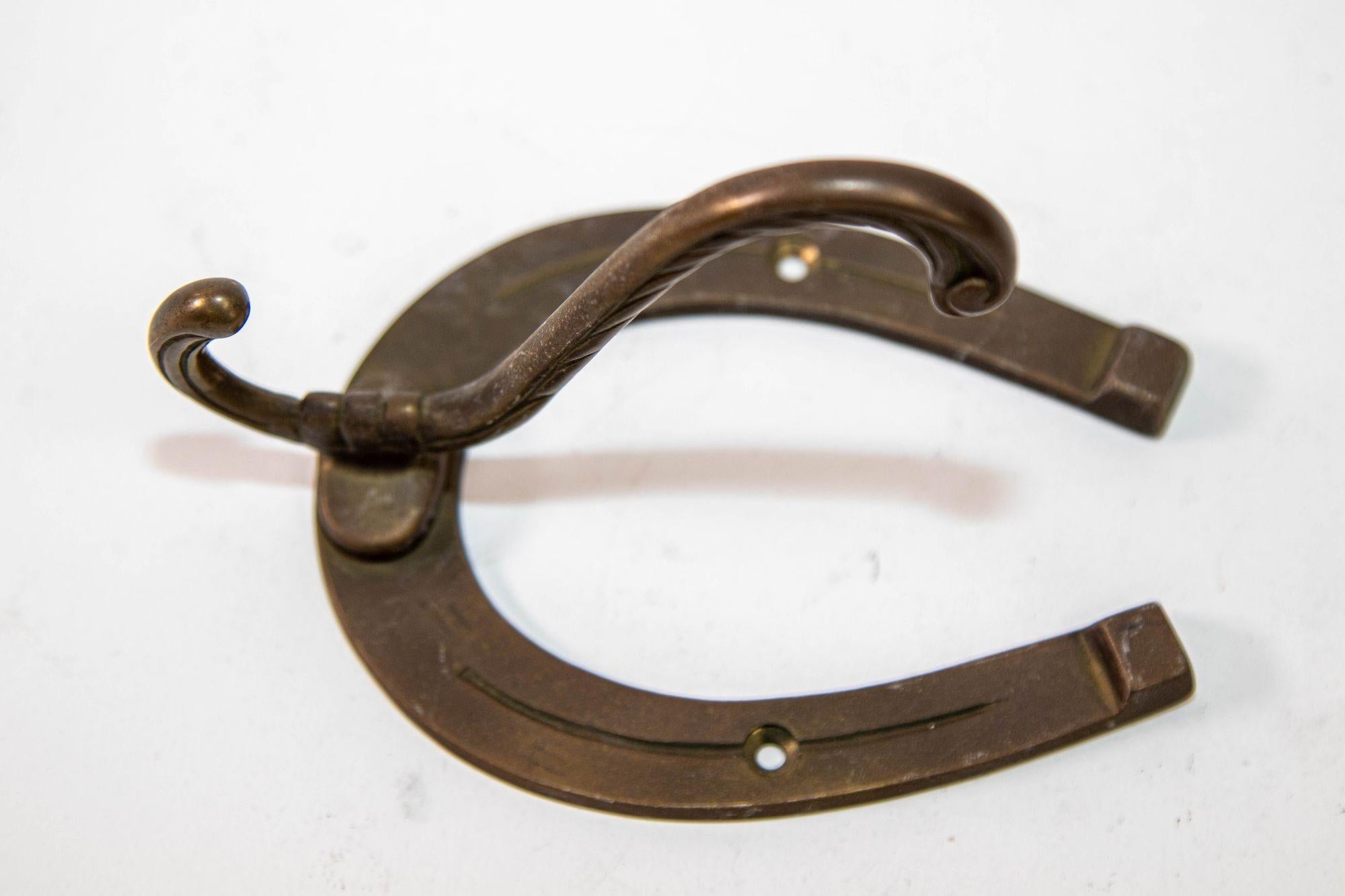Vintage South Western Brass Horse Shoe Coat Hooks Set of 2 1