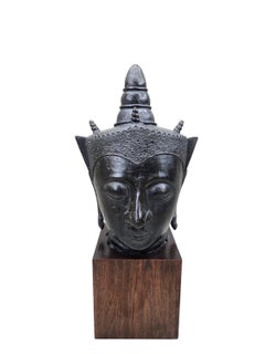 Vintage Southeast Asian Bronze Buddha Head Mounted