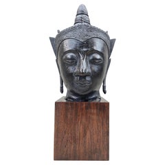 Vintage Southeast Asian Bronze Buddha Head Mounted
