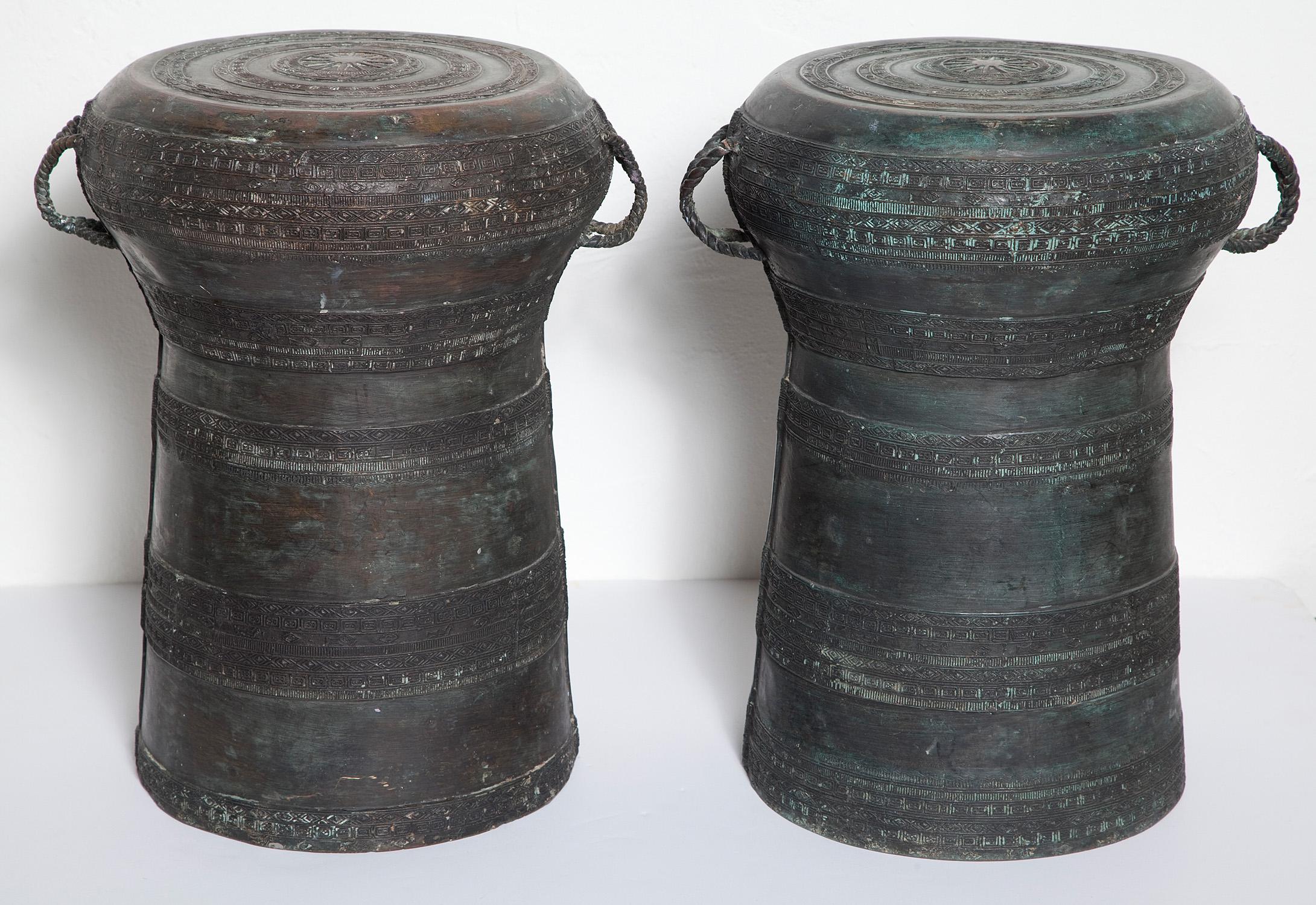 Tribal Vintage Southeast Asian Bronze Rain Drums