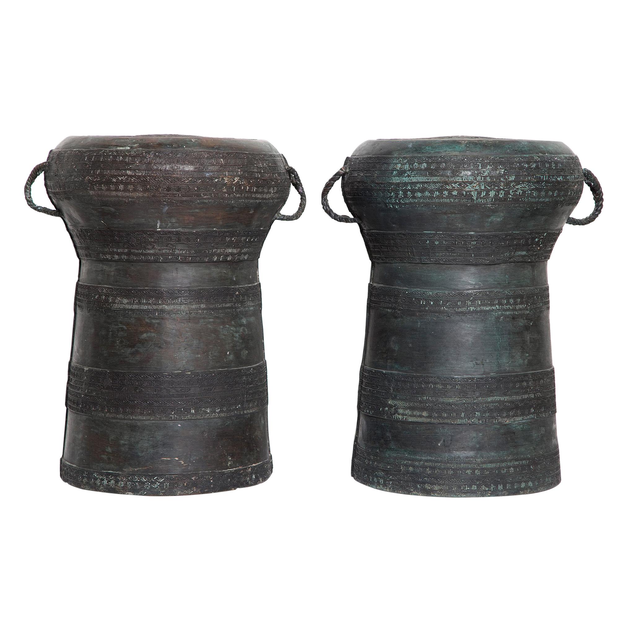 Vintage Southeast Asian Bronze Rain Drums