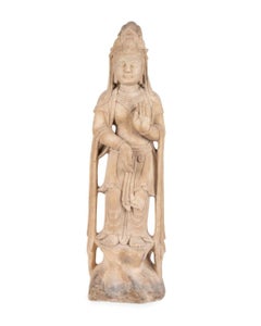 Vintage Southeast Asian Carved Stone Figure of Bodhisattva Guanyin