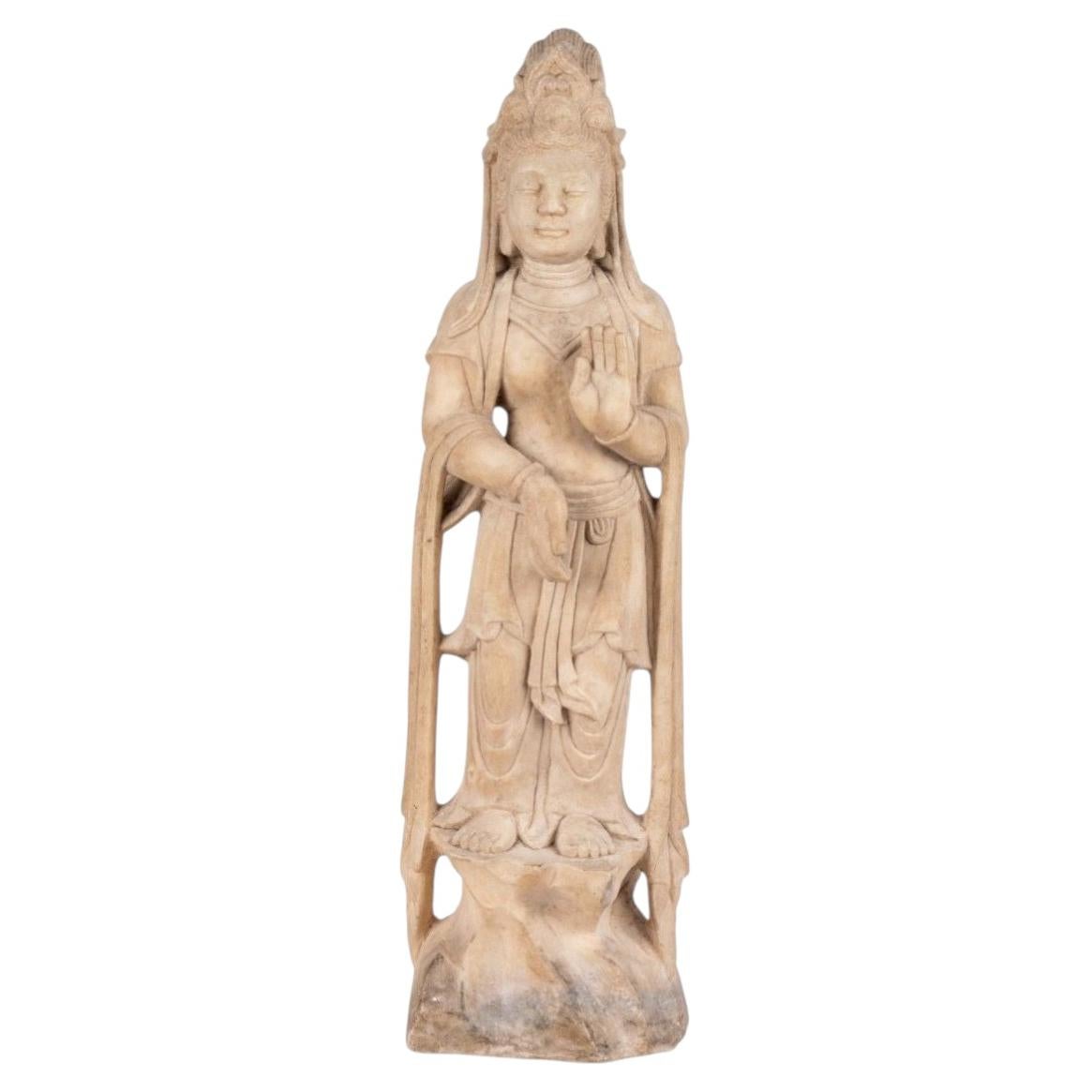 Vintage Southeast Asian Carved Stone Figure of Bodhisattva Guanyin