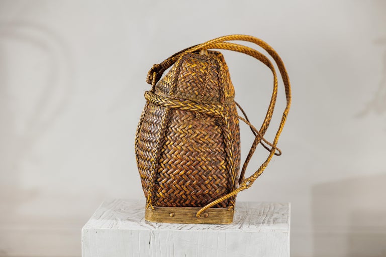 Vintage Southeast Asian Handwoven Rattan and Bamboo Backpack  display picture 1