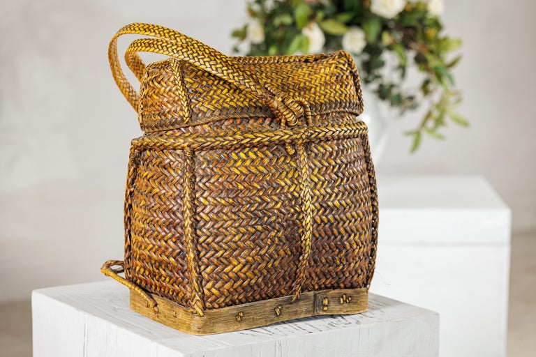 Vintage Southeast Asian Handwoven Rattan and Bamboo Backpack  display picture 3