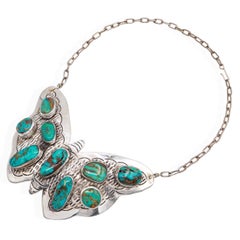 Vintage Southwest David F. Garcia Sterling Silver Turquoise Butterfly Necklace