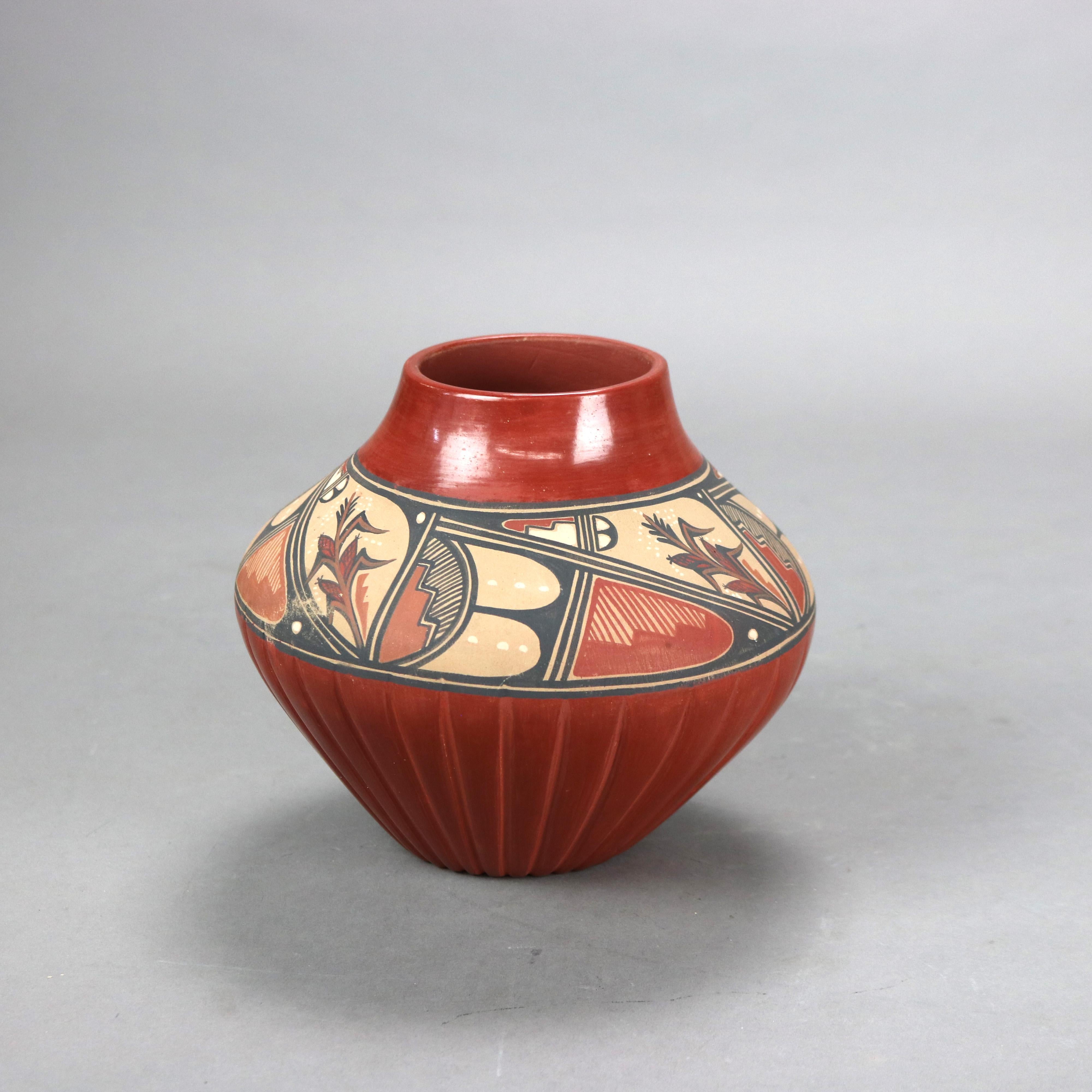 20th Century Vintage Southwest Native American Pueblo Pottery Jar Signed P Fragua Jemez 20thC
