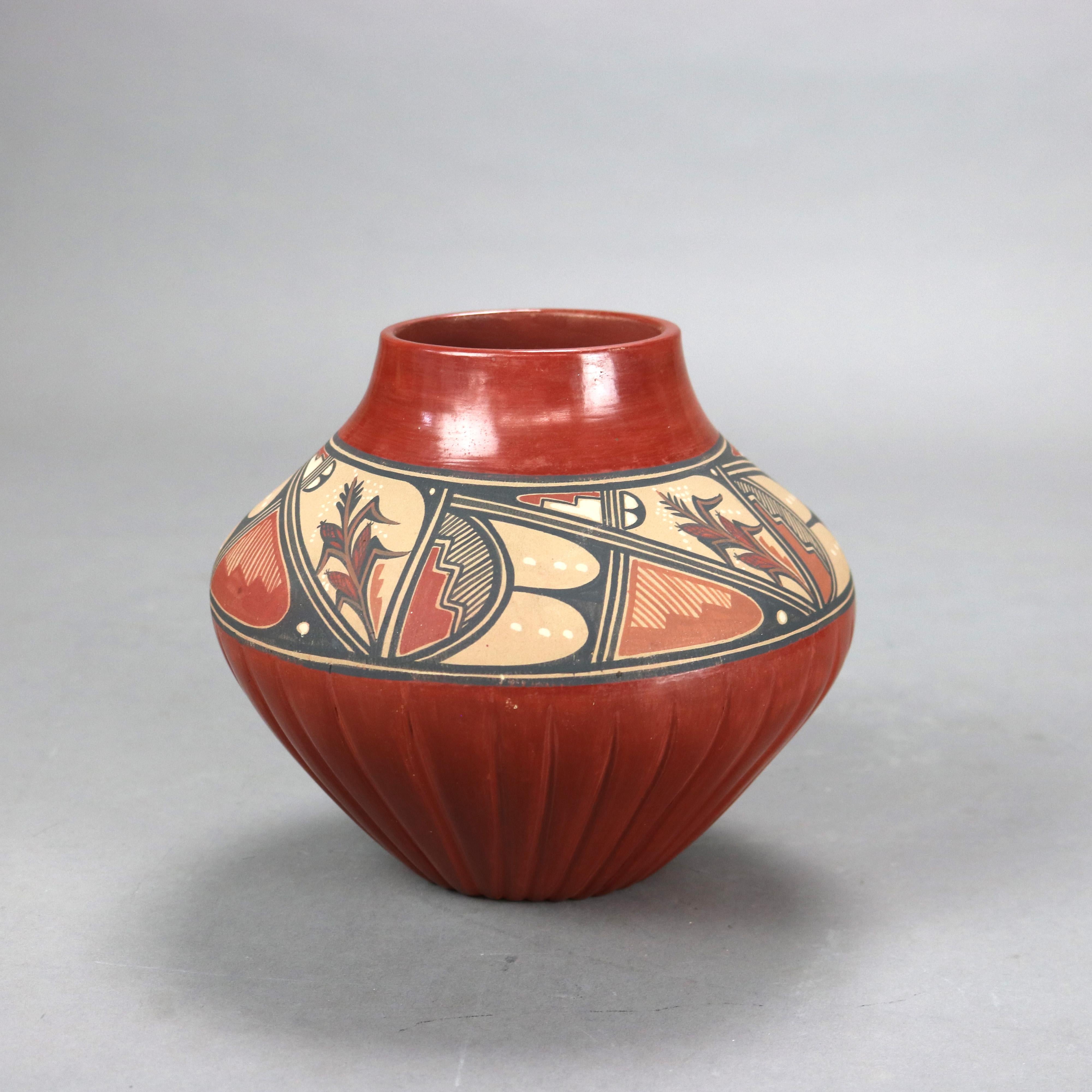 Vintage Southwest Native American Pueblo Pottery Jar Signed P Fragua Jemez 20thC 1