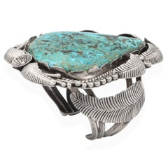 Vintage Southwest Native American Sterling Silver Turquoise Cuff Bracelet
