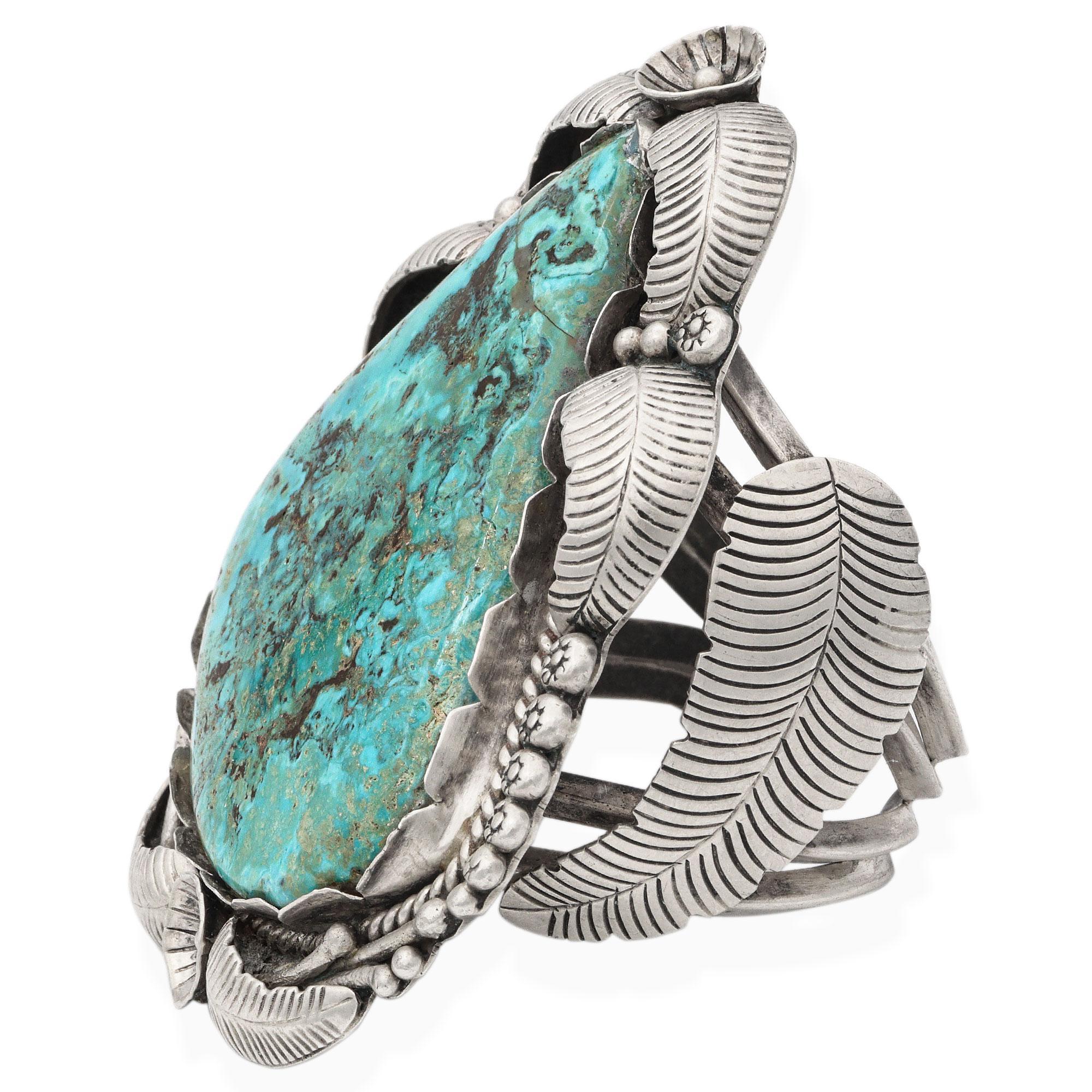 Manchette vintage amérindienne du Sud-Ouest en argent sterling et turquoise Bon état - En vente à New York, NY