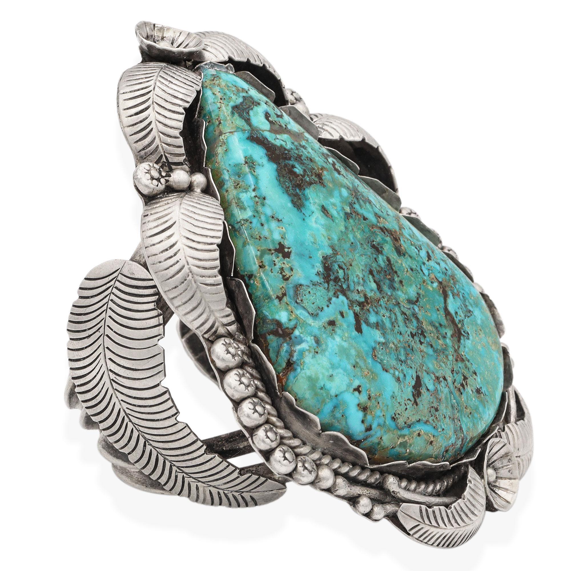 Manchette vintage amérindienne du Sud-Ouest en argent sterling et turquoise en vente 1